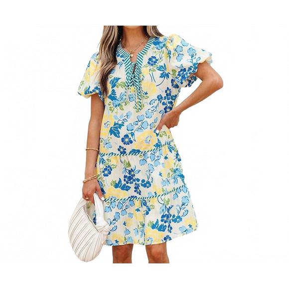 NEW LITTLE DAISY CLOSET summer floral striped dress in blue - Picture 1 of 3